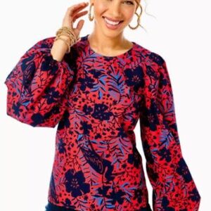 Lilly Pulitzer Lynnley top. Long sleeve Ruby Red Heron my own print. Like new!